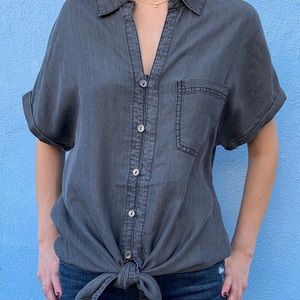 1250°C Denim Color Front Tie Button Up